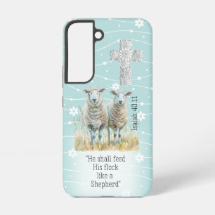 Coque Samsung Galaxy Fille Bleu Flore Mouton Croix Bible