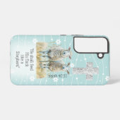 Coque Samsung Galaxy Fille Bleu Flore Mouton Croix Bible (Verso Horizontal)