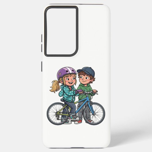 Coque Samsung Galaxy Fille et garçon avec bicyclette (Verso)