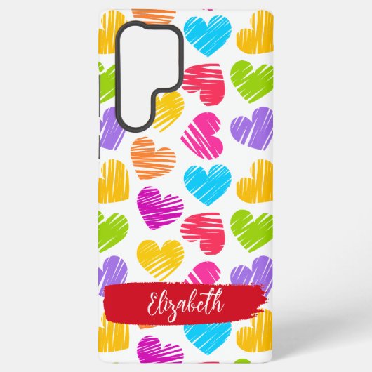 Coque Samsung Galaxy Fille moderne Vibrant Doodled Hearts Nom du Motif (Verso)