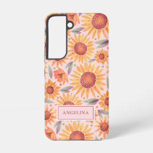 Coque Samsung Galaxy Fille Orange Floral Blush Rose Botanique
