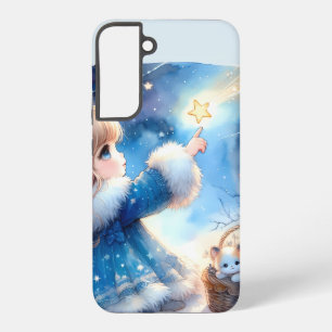 Coque Samsung Galaxy Fille rêveuse contemplant les étoiles à l'aquarell