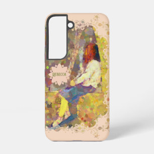 Coque Samsung Galaxy Fille rêveuse sur mur Géométrie colorée abstraite