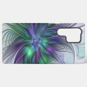 Coque Samsung Galaxy Fleur Abstraite Moderne Fractale Verte Violette (Verso Horizontal)