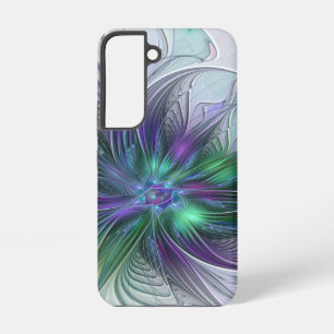 Coque Samsung Galaxy Fleur Abstraite Moderne Fractale Verte Violette