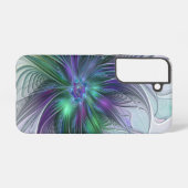 Coque Samsung Galaxy Fleur Abstraite Moderne Fractale Verte Violette (Verso Horizontal)
