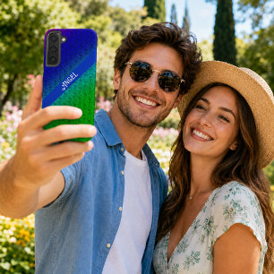 Coque Samsung Galaxy Fleur Bleu Vert Arc-en-ciel Mélange Diagonal Ajout