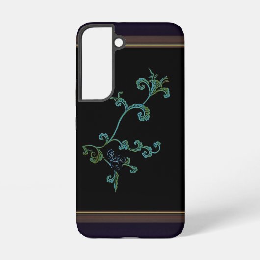 Coque Samsung Galaxy Fleur bleue sur fond noir (Verso)