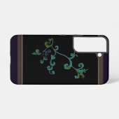 Coque Samsung Galaxy Fleur bleue sur fond noir (Verso Horizontal)