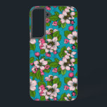 Coque Samsung Galaxy Fleur d'Apple sur le turquoise<br><div class="desc">Fleurs de pommes et abeilles dessinées à la main sur arrière - plan turquoise</div>