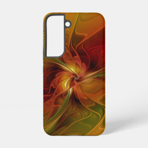 Coque Samsung Galaxy Fleur d'art fractal abstraite rouge orange marron