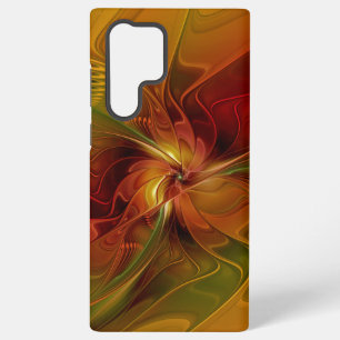 Coque Samsung Galaxy Fleur d'art fractal abstraite rouge orange marron