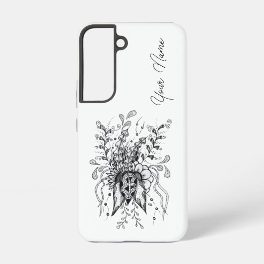 Coque Samsung Galaxy Fleur d'art Zen Doodle, noir et blanc - (Verso)