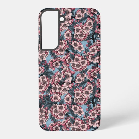 Coque Samsung Galaxy Fleur de cerisier rose et bleu (Verso)