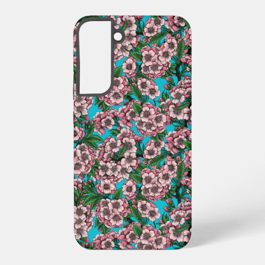 Coque Samsung Galaxy Fleur de cerisier sur bleu (Verso)