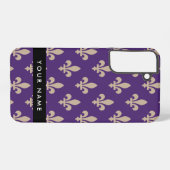 Coque Samsung Galaxy Fleur de Lis, Beige on Purple, Royal, Your Name (Verso Horizontal)