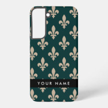 Fleur de Lis, Beige sur Vert, Royal, Votre Nom