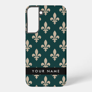 Coque Samsung Galaxy Fleur de Lis, Beige sur Vert, Royal, Votre Nom
