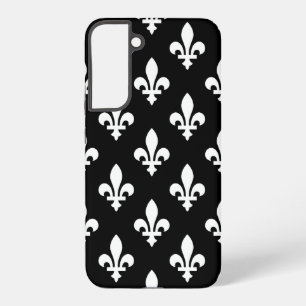 Coque Samsung Galaxy Fleur de Lis Motif, Royal French, Blanc sur Noir
