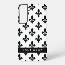 Fleur de Lis, Noir sur Blanc, Noir, Votre Nom