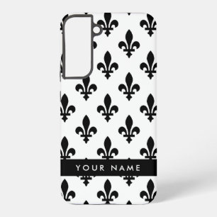 Coque Samsung Galaxy Fleur de Lis, Noir sur Blanc, Noir, Votre Nom