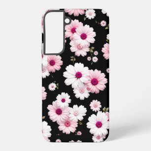 Coque Samsung Galaxy Fleur de marguerite rose délicate sur fond noir