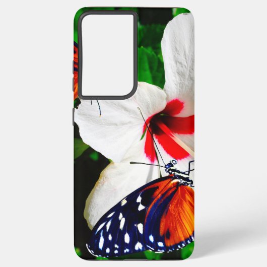 Coque Samsung Galaxy Fleur d'Hibiscus avec 2 papillons à ailes longues (Verso)