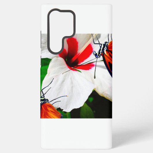 Coque Samsung Galaxy Fleur d'Hibiscus avec 2 papillons Tiger Longwing (Verso)