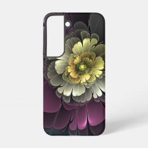 Coque Samsung Galaxy Fleur fractale grise de pourpre moderne abstraite