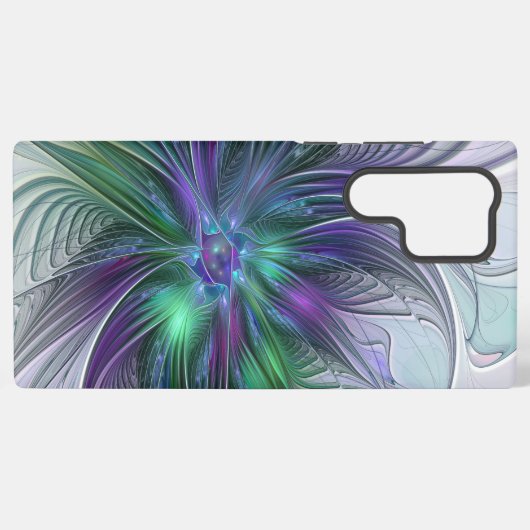 Coque Samsung Galaxy Fleur vert violet Art Abstrait moderne Fractal (Verso Horizontal)