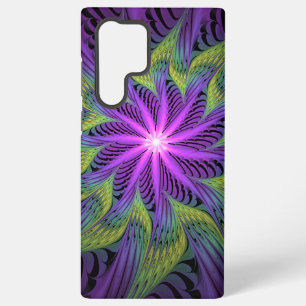 Coque Samsung Galaxy Fleur violette verte Art abstrait moderne fractal