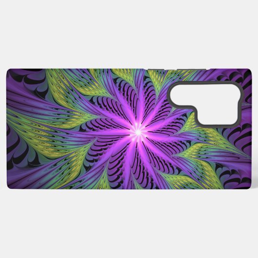 Coque Samsung Galaxy Fleuron vert violet Art Abstrait fractal moderne (Verso Horizontal)