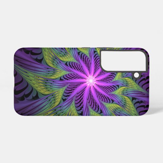 Coque Samsung Galaxy Fleuron vert violet Art Abstrait fractal moderne (Verso Horizontal)