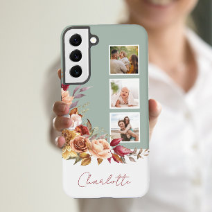 Coque Samsung Galaxy Fleurs aquarelles pastel, 3-photos avec nom
