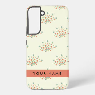Coque Samsung Galaxy Fleurs bleues et rouges, Rouge, Votre nom