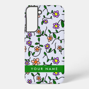 Coque Samsung Galaxy Fleurs colorées, Arrière - plan Bleu, Vert