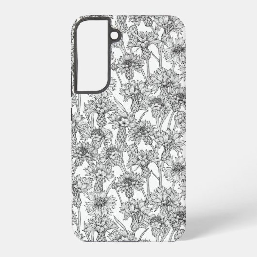Coque Samsung Galaxy Fleurs de Cornflowers, fleurs sauvages en noir et (Verso)