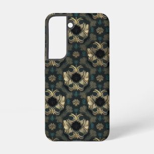 Coque Samsung Galaxy Fleurs de motif damassé sans couture sarcelle, or,