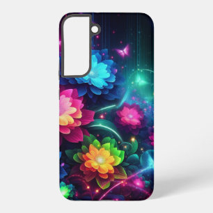 Coque Samsung Galaxy Fleurs de néon brillantes et colorées/papillons
