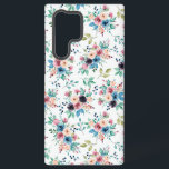 Coque Samsung Galaxy Fleurs de printemps colorées motif<br><div class="desc">Aquarelles de fleurs printanières colorées dans un motif sans couture avec un arrière - plan transparent.</div>