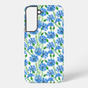 Coque Samsung Galaxy Fleurs d'eau bleu, fleurs sauvages sur blanc