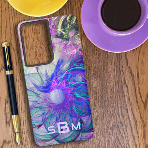 Coque Samsung Galaxy Fleurs Dentelles Abstraites Art Violet Bleu Person