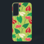 Coque Samsung Galaxy Fleurs flamingo colorées motif<br><div class="desc">Fleurs flamands rouges,  vertes et blanches motif.</div>