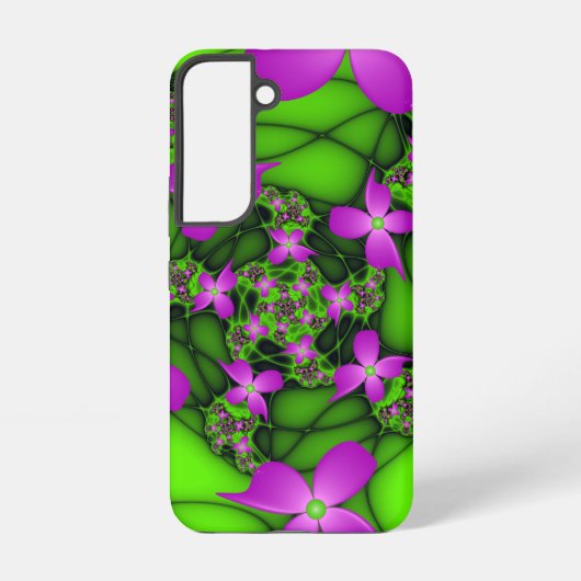 Coque Samsung Galaxy Fleurs fractales Abstraites de néon rose vert (Verso)