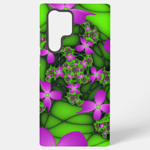 Coque Samsung Galaxy Fleurs fractales Abstraites de néon rose vert