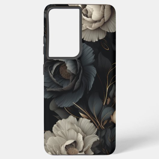 Coque Samsung Galaxy Fleurs noires et blanches (Verso)
