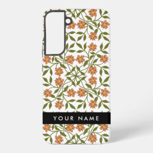 Coque Samsung Galaxy Fleurs orange, Motif Floral, Boho, Votre Nom