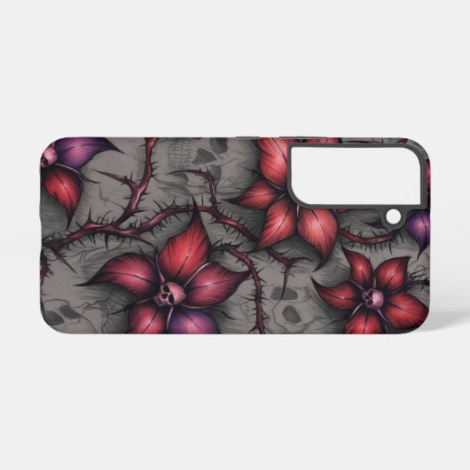 Coque Samsung Galaxy Fleurs rouges foncées et vignes épineuses (Verso Horizontal)