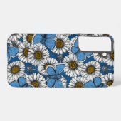 Coque Samsung Galaxy Fleurs sauvages blanches et papillons bleus (Verso Horizontal)