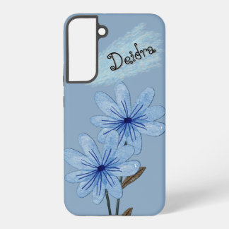 Coque Samsung Galaxy Fleurs sauvages bleues à l'aquarelle avec nom au c